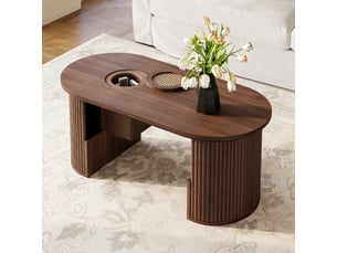 Table basse ovale avec niches et étagères ouvertes, en mdf, noyer, 105 × 50 × 45 cm - uvrion
