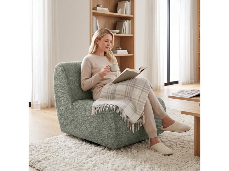  Fauteuil de salon - fauteuil pivotant en tissu chenille, assise large, pour salon ou chambre, gris, 90 x 70 x 70 cm  - Conforama C