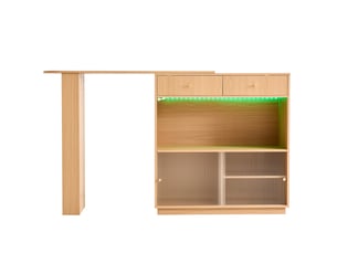 Îlot bar extensible 183x30x100 cm, led, rotation 360°, rangement spacieux, panneaux de particules, couleur chêne