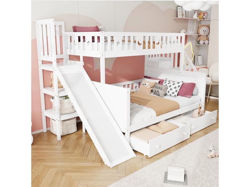Lit superposé 140x200(90x200) cm coloris blanc bois massif lit enfant blanc - Conforama E
