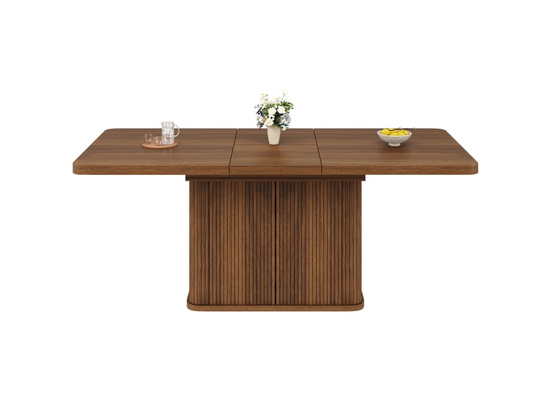  Table à manger extensible 140-180 cm effet bois brun avec rangement et relief rainuré  - Conforama A