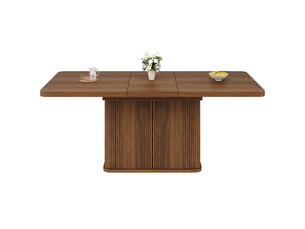 Table à manger extensible 140-180 cm effet bois brun avec rangement et relief rainuré