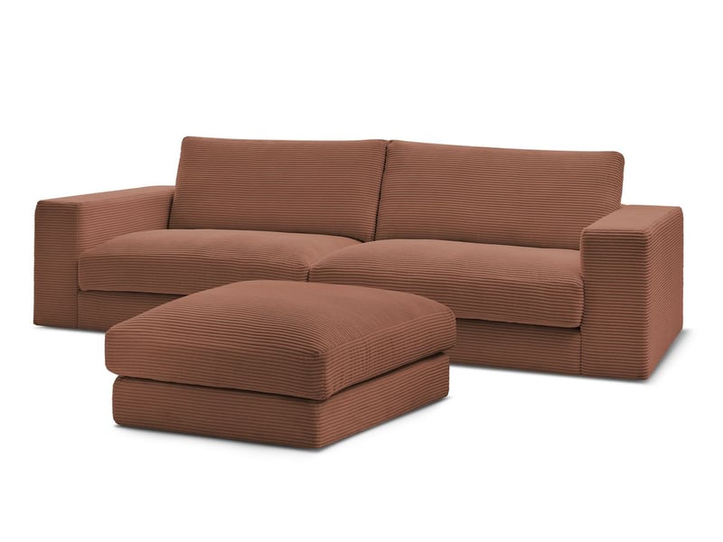  Bobochic canapé droit fixe 3 places leonard velours côtelé avec pouf orange LEONARD - Conforama A