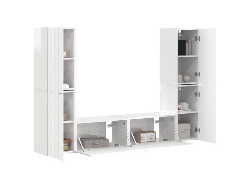  Ensemble meuble tv - banc tv - meuble de rangement 6 pcs blanc brillant bois d'ingénierie  - Conforama C