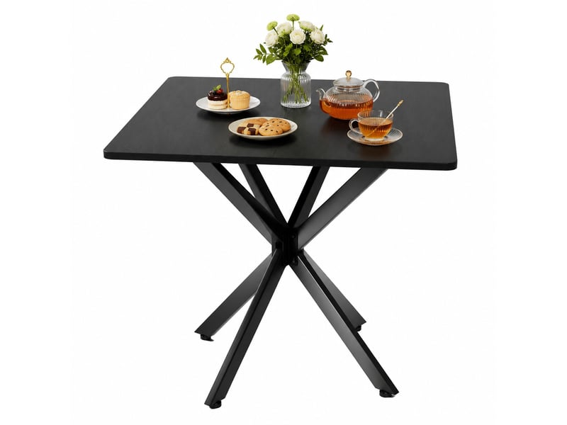 Table d’appoint, 80x80x75 cm, industrielle carrée table, pratique, plateau aggloméré, piètement acier, coloris noir  - Conforama A