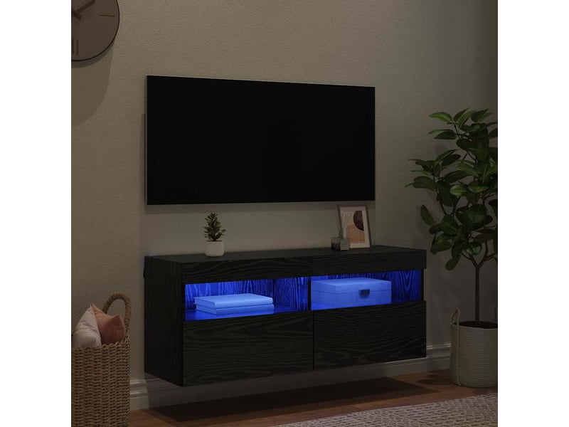  Meuble tv - banc tv - meuble de rangement mural 100 x 30 x 40 cm chêne noir bois d'ingénierie  - Conforama E