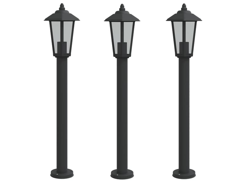  Lampadaires d'extérieur 3 pcs 80 cm acier inoxydable noir 02_0042553  - Conforama A