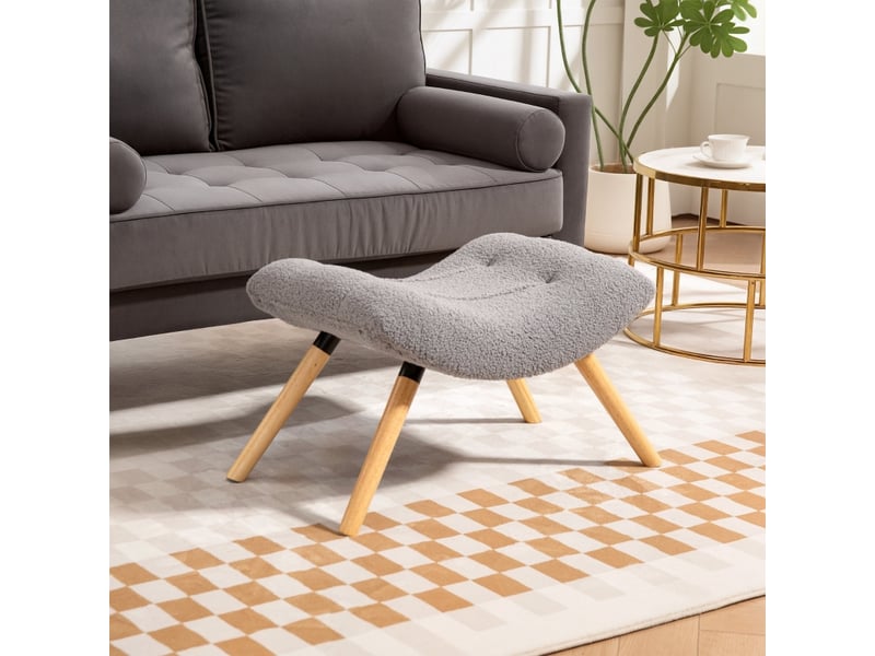 Tabouret, repose-pieds en tissu polaire berbère, tabouret rembourré capacité de charge jusqu'à 120 kg, pour salon, chambre, 67 x 45 x 38 cm, gris 838-482V00LG - Conforama B