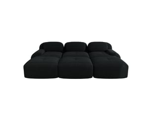 Canapé d'angle 3 places en velours côtelé noir, modulable avec 3 poufs et mousse 32d haute densité