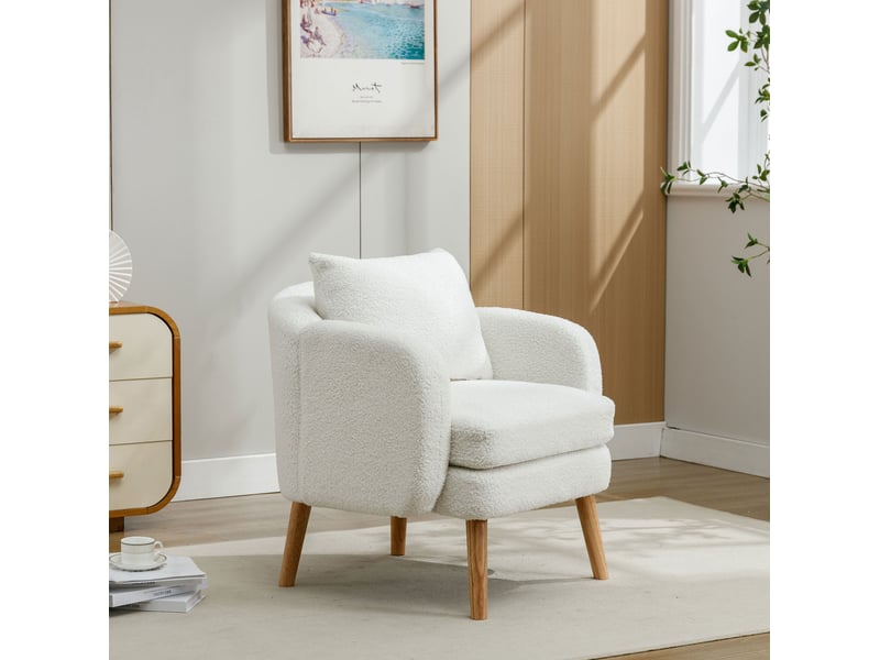  Fauteuil 1 place en tissu bouclette blanc avec coussin  - Conforama B