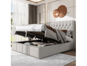 Lit coffre 140x190 cm <strong></strong> <strong></strong> coloris gris