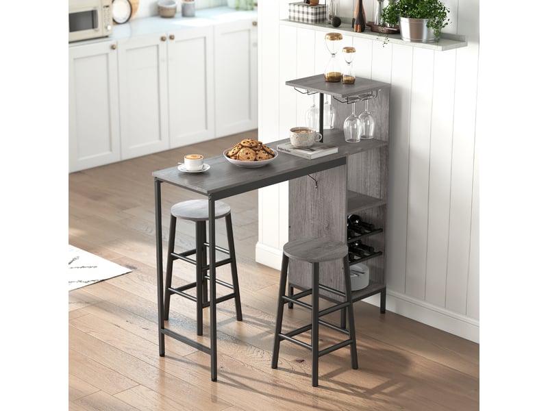  Ensemble table de bar avec tabourets, table à manger debout avec 2 chaises de bar étagères, casiers à vin, bois naturel  - Conforama D