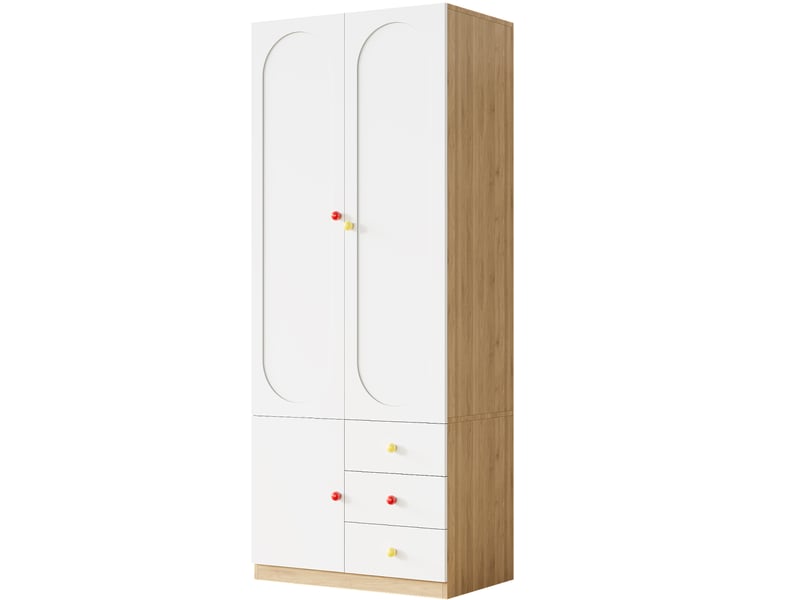  Ensemble armoire enfant 130 x 50 x 200 cm – blanc et naturel – penderie et rangement modulable à tiroirs  - Conforama E