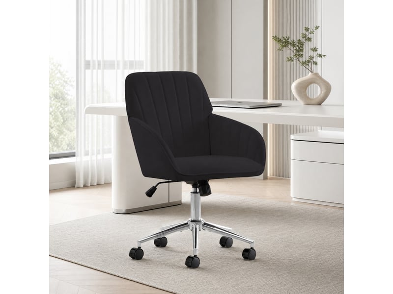  Chaise de bureau pivotante réglable avec dossier ergonomique - lpospi - assise épaisse en velours noir  - Conforama B