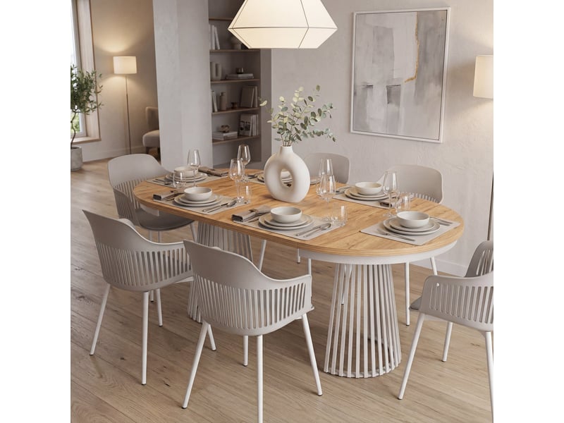  Selsey garda - table à manger ronde extensible - 100 cm - chêne craft doréblanc Garda - Conforama C