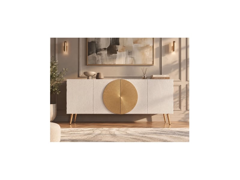  Buffet midori 177 cm – bois de manguier massif blanc et doré – 4 portes  - Conforama B
