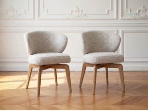 Bobochic lot de 2 chaises pivotantes anne placage chêne massif et tissu texturé marron clair