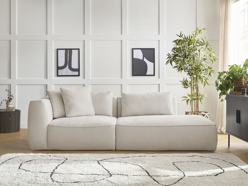  Bobochic canapé droit fixe 3 places leopold tissu texturé beige  accoudoir gauche LEOPOLD - Conforama C