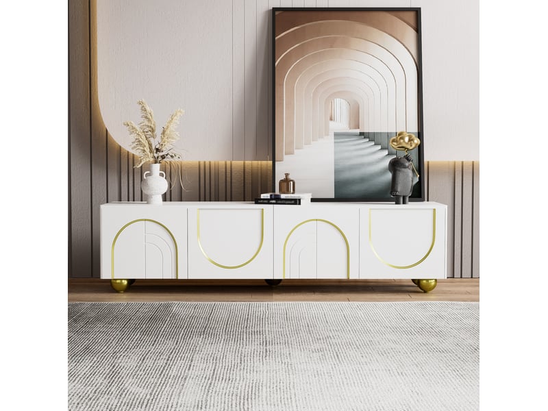  Meuble tv modenvie 170 x 38 x 44 cm 4 portes rangement blanc et doré  - Conforama E