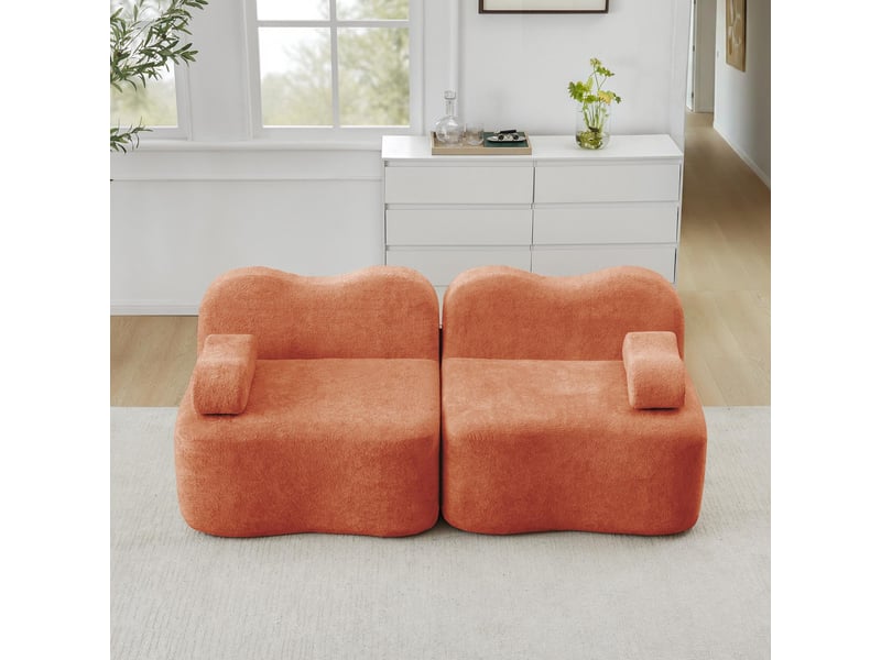  Canapé 2 places - 192x98x70 cm - canapé droit modulable velours, mousse 32d, sans structure rigide et coussins amovibles - orange  - Conforama B