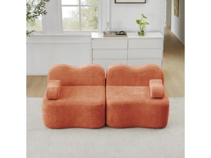 Canapé 2 places - 192x98x70 cm - canapé droit modulable velours, mousse 32d, sans structure rigide et coussins amovibles - orange