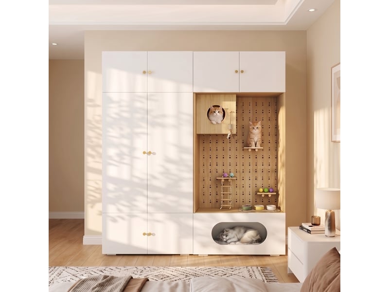  Armoire penderie avec espace   180 x 50 x 200 cm - mur d'escalade  - blanc et bois naturel  - Conforama B