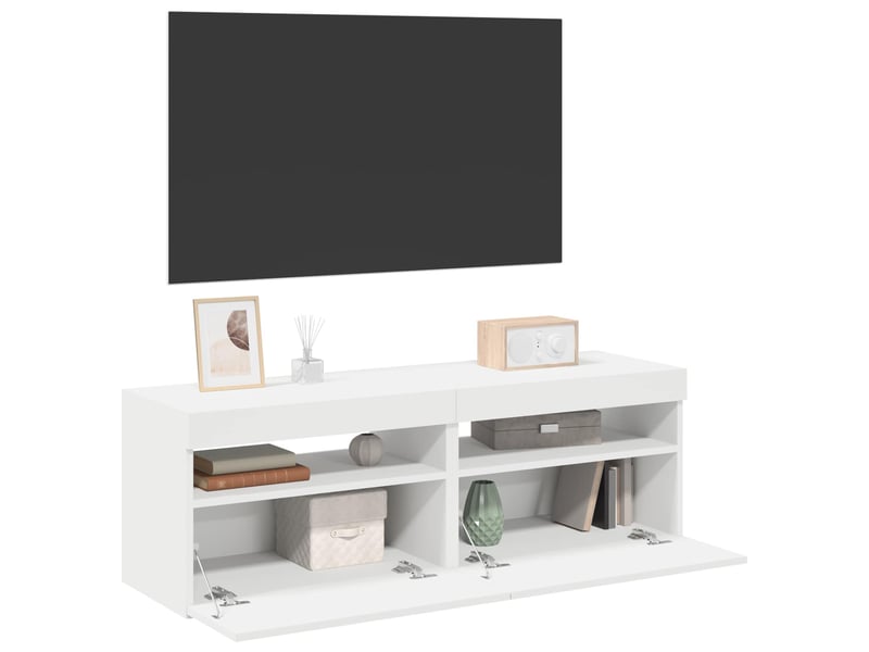 Meubles tv - banc tv - meuble de rangement avec lumières led 2 pcs blanc 60x35x40 cm - Conforama C