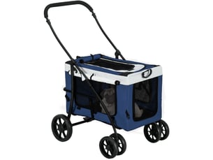 Poussette enfent 2-en-1 81 x 58 x 97,5 cm – bleue – panier amovible pliable, 2 laisses de sécurité