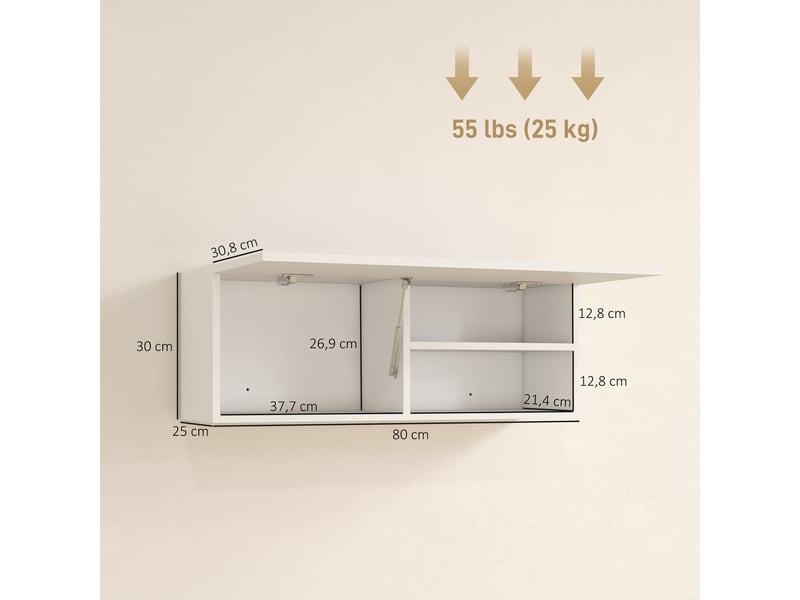  Meuble haut de salle de bain mural porte relevable blanc 80 x 25 x 30 cm  - Conforama C