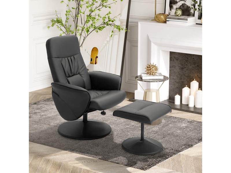  Fauteuil de relaxation pivotant à 360° en métal et similicuir, avec repose-pieds et dossier réglable, noir  - Conforama C