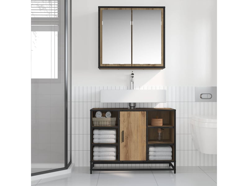 Ensemble de mobilier de salle de bain 2 pc chêne artisanal cf64050 - Conforama D