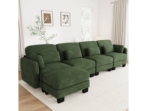 Canapé d’angle modulaire tcqpz 4 places 330 x 143 x 88 cm avec ottomane en chenille vert