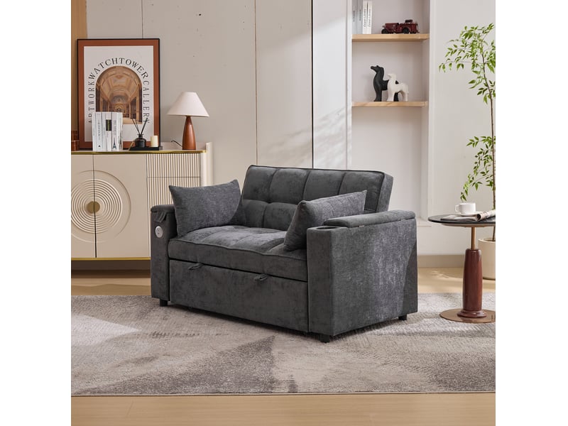  Canapé convertible 2 places 140,5 x 74 x 82 cm en tissu avec dossier réglable, usb et rangement gris chicfurn  - Conforama C