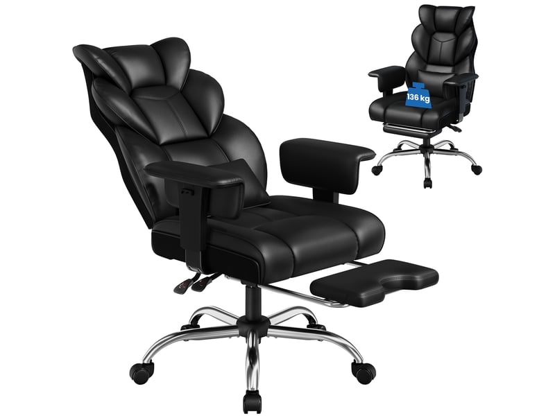 Fauteuil de direction ergonomique à dossier haut avec repose-pieds et accoudoirs réglables 616443 Black - Conforama A