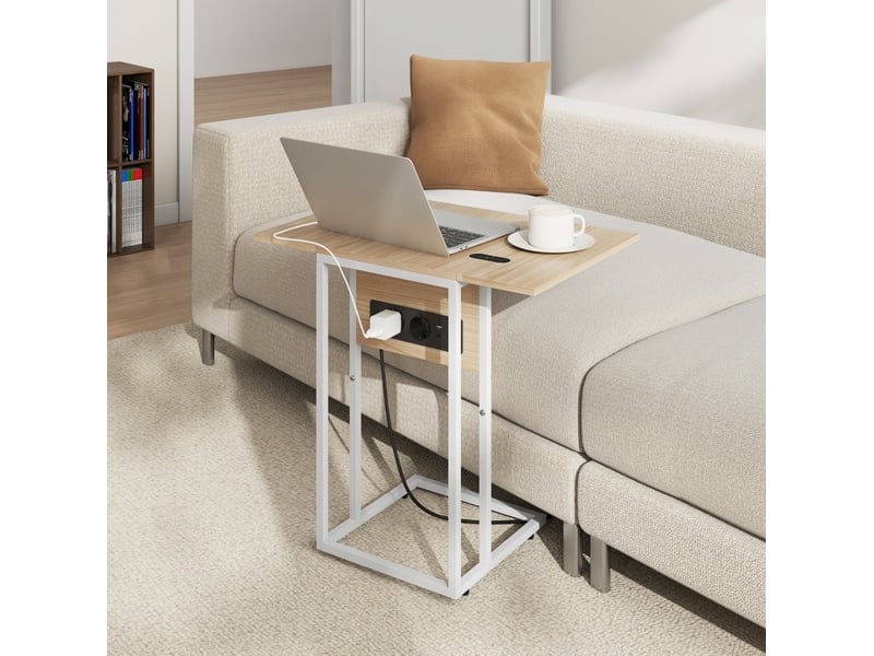  Table d’appoint pliable extensible avec station de charge usb, pieds réglables, pour salon, blanche 39 × 29 × 57 cm  - Conforama B