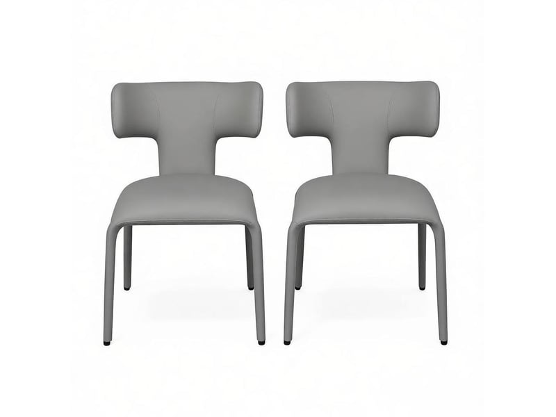  Chaises de salle à manger lot de 2 avec dossier incurvé et assise rembourrée en similicuir gris  - Conforama A