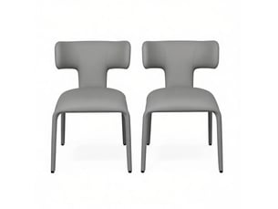 Chaises de salle à manger lot de 2 avec dossier incurvé et assise rembourrée en similicuir gris