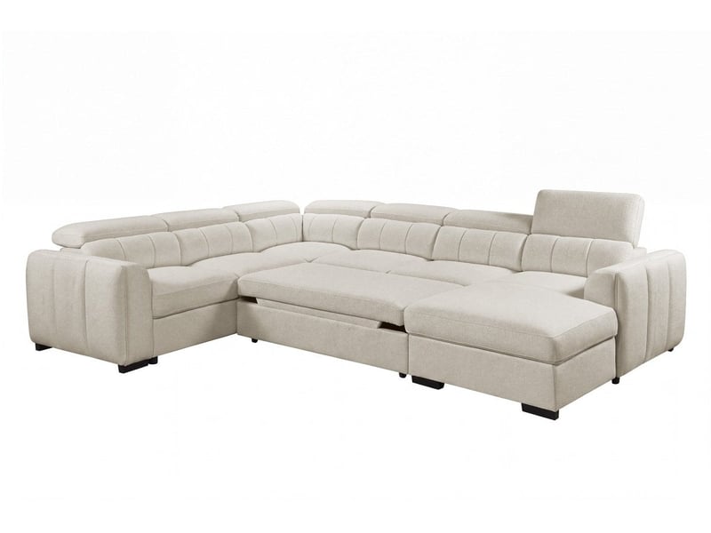  Canapé panoramique convertible avec coffre en tissu bouclette beige najah - angle droit KF8047-2A2M-BEI - Conforama C