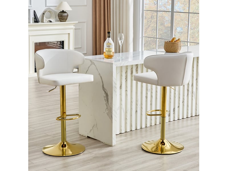  Tabourets de bar 49.7x45x110 cm lot de 2, réglables en hauteur, pivotants 360°, avec dossier, polyuréthane (pu), blanc  - Conforama D
