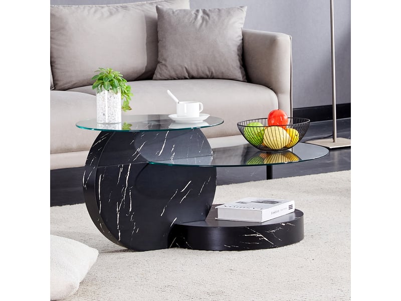  Table basse rectangulaire 89.9×69.9×43.2 cm, mdf et verre, noir et transparent Fay Lum - Conforama B