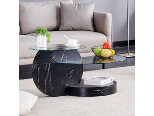 Table basse rectangulaire 89.9×69.9×43.2 cm, mdf et verre, noir et transparent
