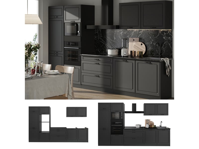  Vicco cuisine, anthracite campagneanthracite, 340cm plan de travail chêne doré  - Conforama D