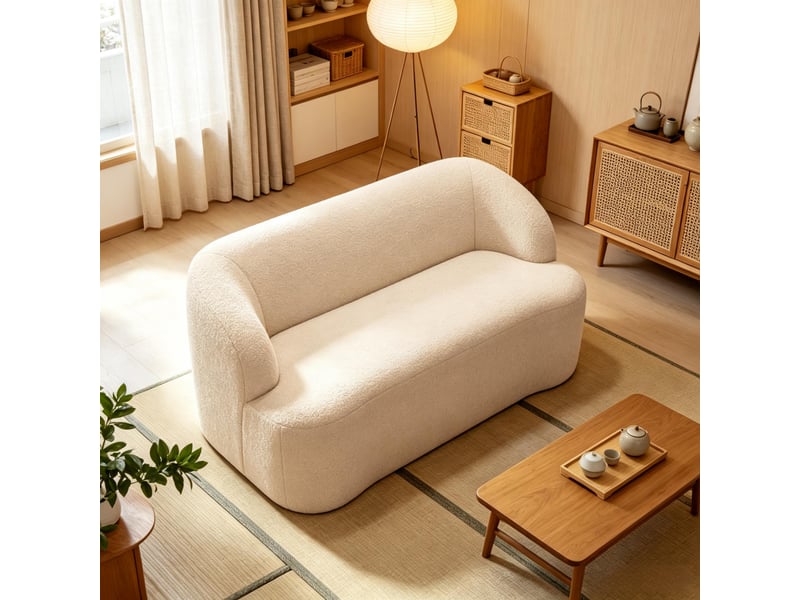  Canapé 2 places, canapé de salon, en tissu bouclé, livré monté, forme incurvée, 142 cm, mobilier pour espace de vie, pour salon  - Conforama A