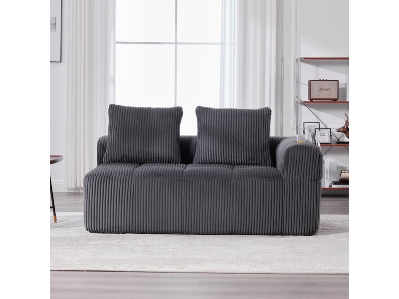  Canapé droit 2 places en velours côtelé gris foncé 158x93x61 cm avec poches latérales et porte-gobelets 158x93x61cm - Conforama B