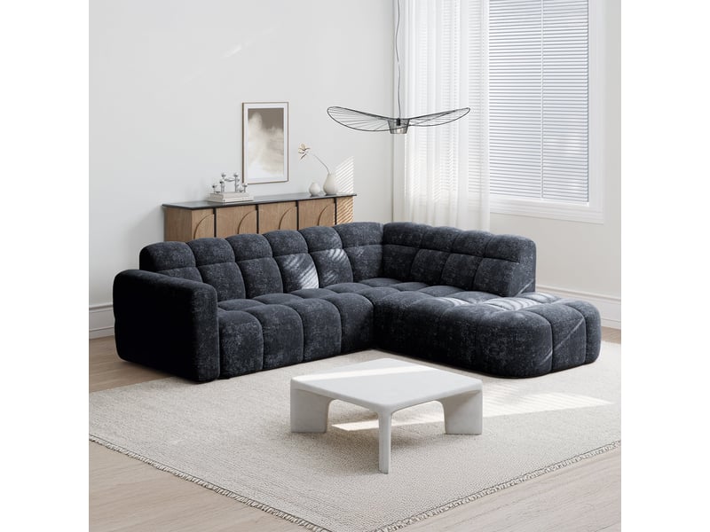 Canapé d'angle en tissu noir - angle droit - Conforama D