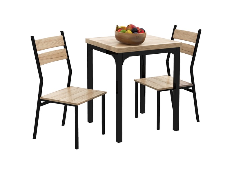  Ensemble table à manger pour 2 personnes, 3 pièces avec 2 chaises encastrables, pour cuisine et salon, bois de chêne clair  - Conforama A