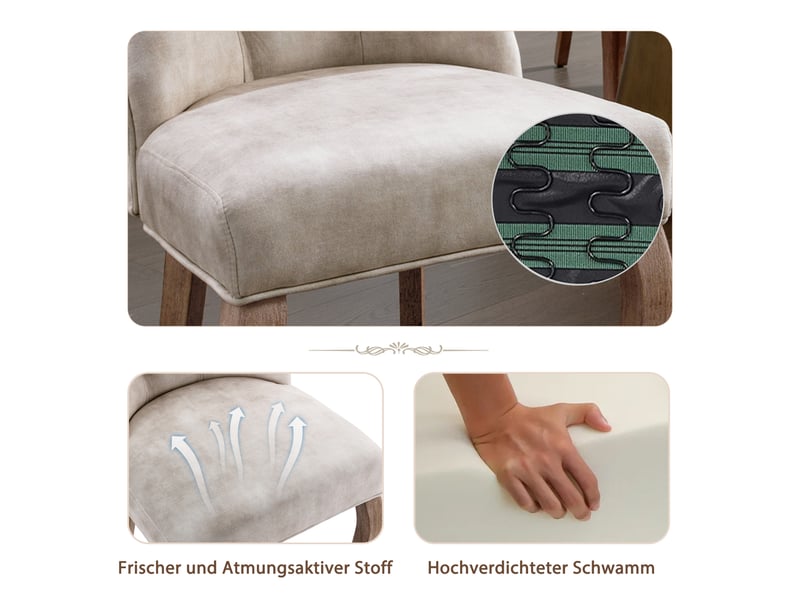 Lot de 2 chaises de salle à manger,avec dossier haut,velours,beige clair  - Conforama E