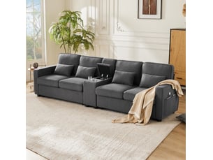 Canapé droit fixe <strong>MODENVIE</strong> <strong></strong> 4 places Polyester gris avec coffre de rangement