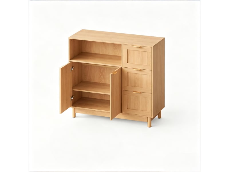  Buffet avec 3 tiroirs, niche ouverte et étagère réglable pour cuisine en mdf 90×35×80 cm effet bois  - Conforama A