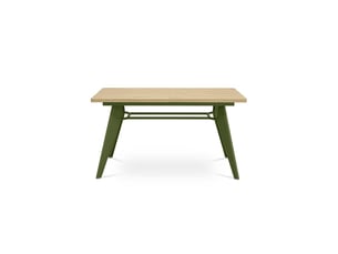 Table à manger extensible 140180cm pieds métal kaki et plateau finition chêne meloe